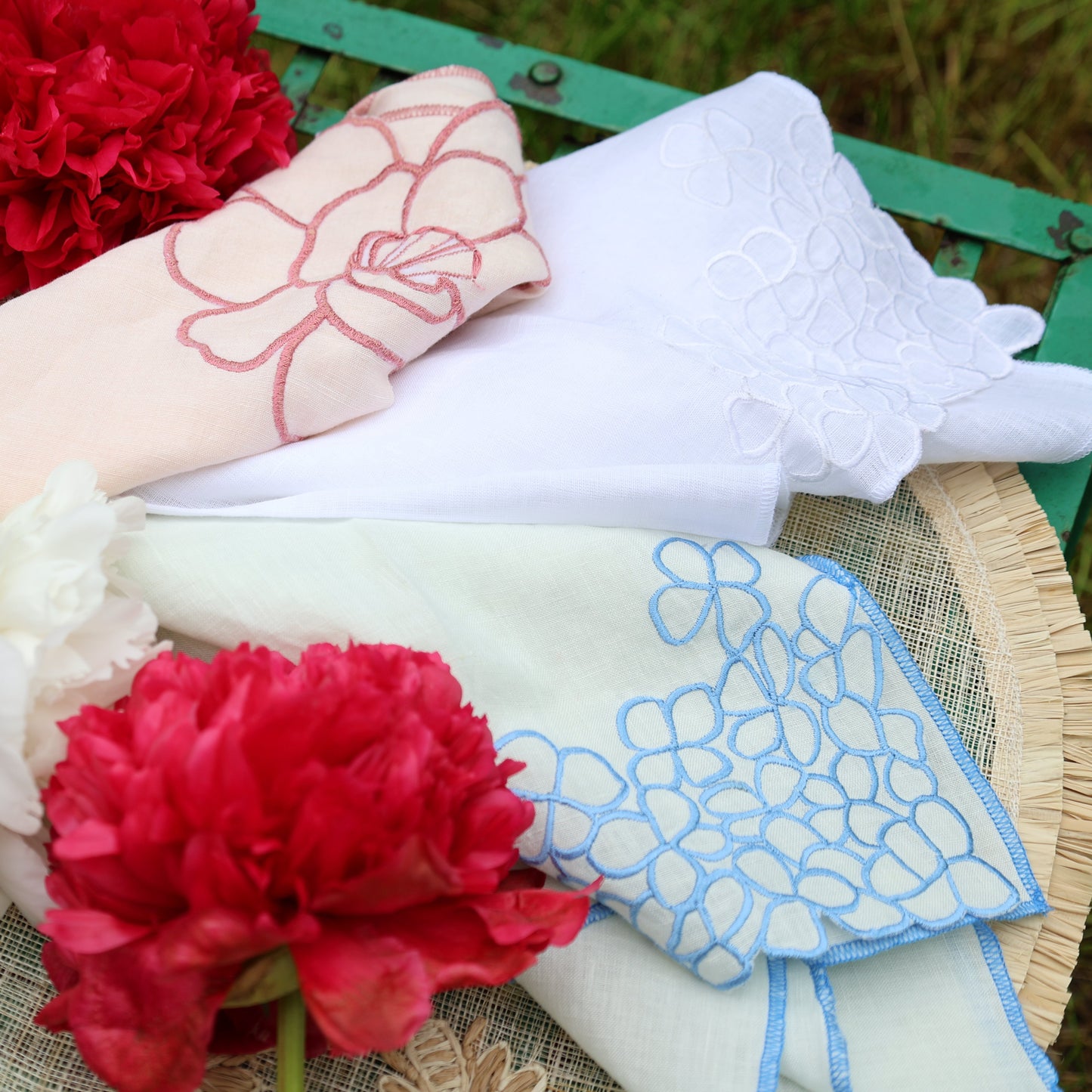 Peony Dinner Napkins Set of Two Peony Symbol Good Fortune Wedding Gift