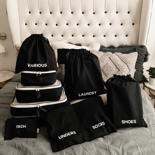 BA Travel Set: 8-Pack Black Packing Organizers & Travel Bags