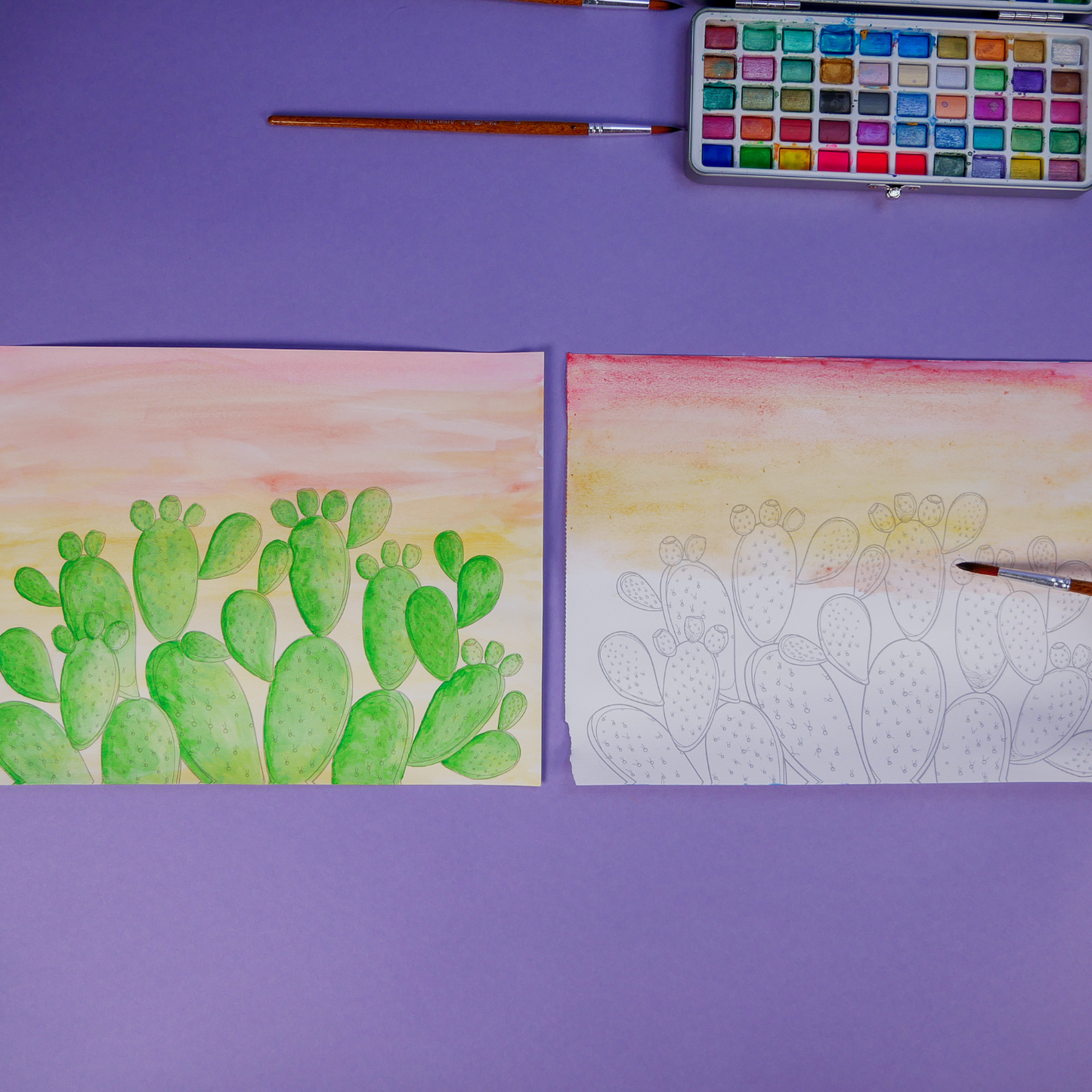 Watercolor Workbook Kit with Brushes, Paints, and Guided Practice Pack