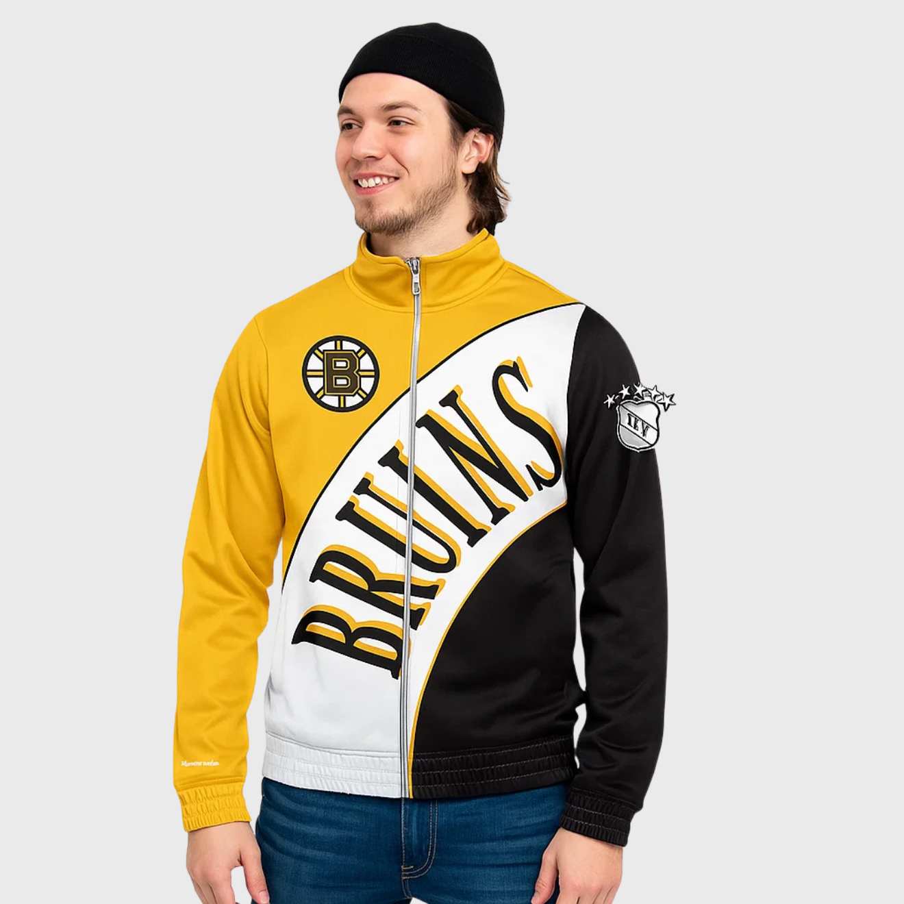 Boston Bruins Mitchell & Ness Retro Arched Windbreaker – Stylish & Functional