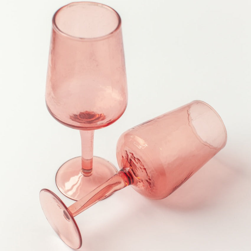 Handblown Hammered Wine Glasses, Blush - set of 4