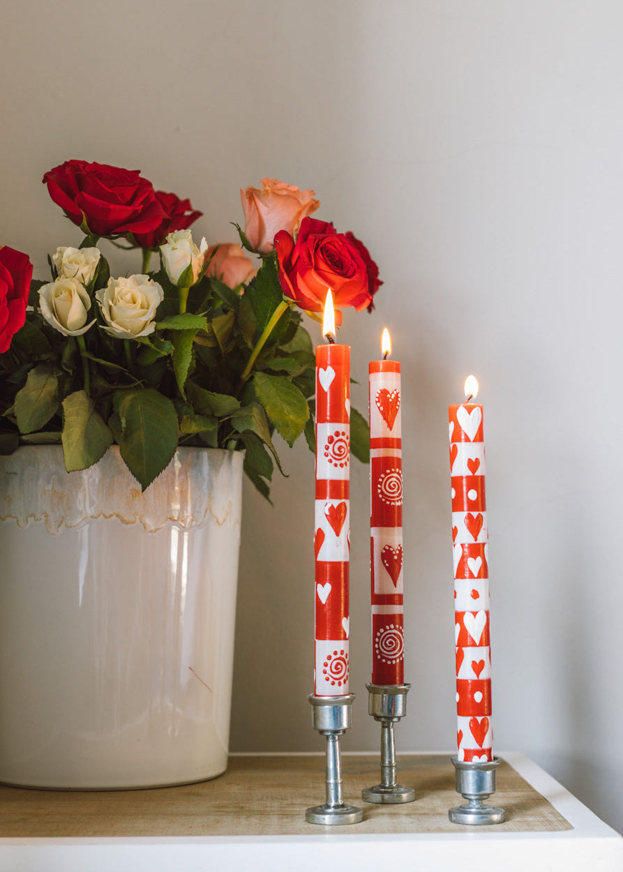 Valentine’s Day Painted Candle Set — Hand-Painted Artisan Gift!!!!!!!!