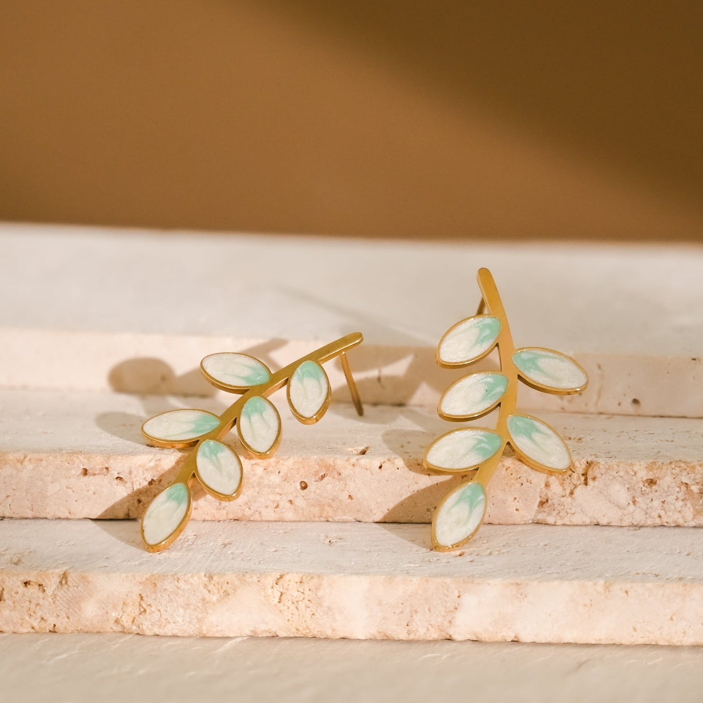 Hope Grows Leaf Earrings — 14K Gold-Plated Enamel
