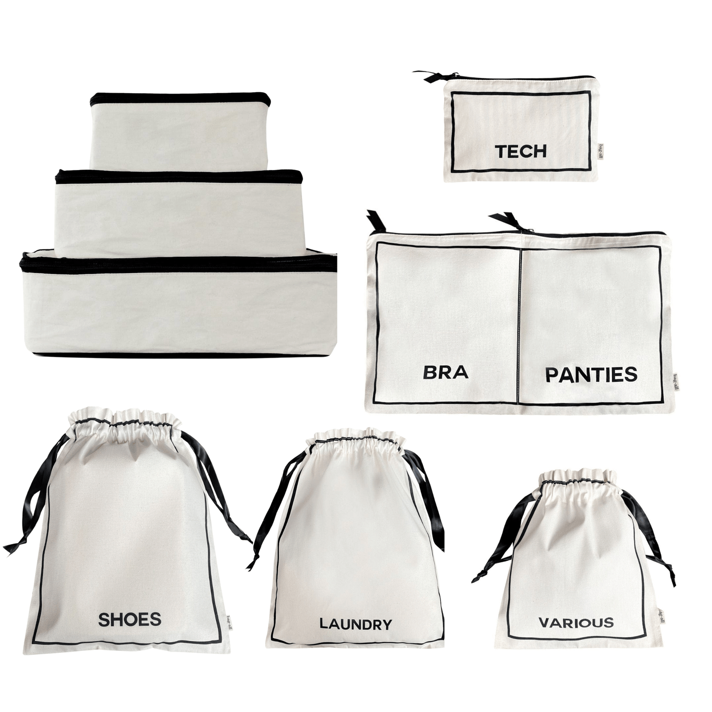 BA Travel Set — Cream 8-Pack Cotton Packing Organizer Bags