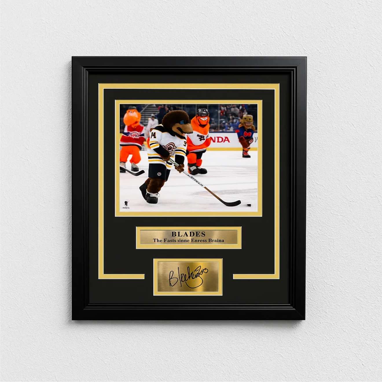 Blades Boston Bruins 8x10 Framed Mascot Photo Autograph
