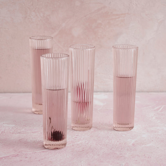 Pressed Pink Champagne Glasses Set of 4 — Ribbed Flutes Gift Set, Luxe