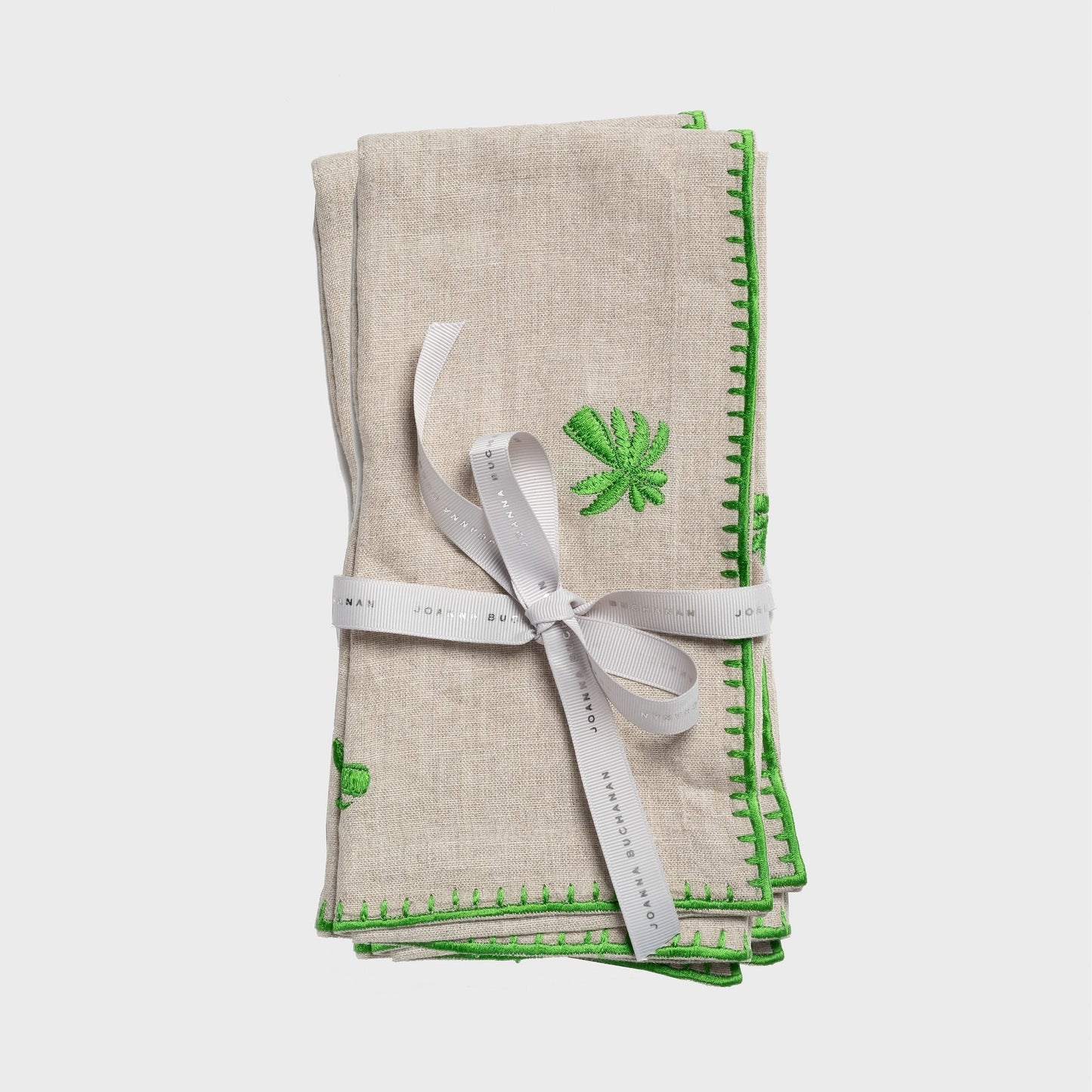 Palm Tree Embroidered Flax Dinner Napkins Set of Two