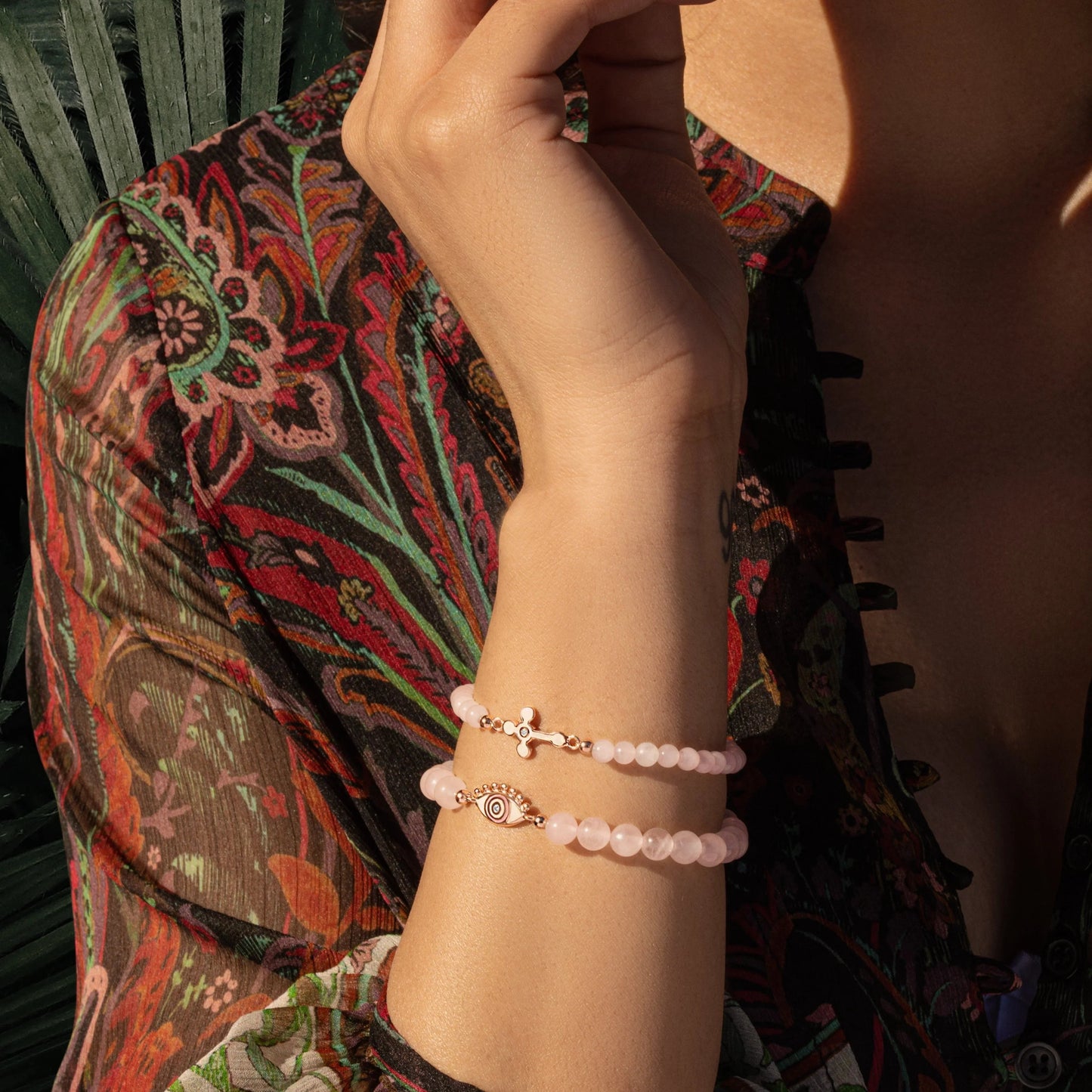 Loyal Support Rose Quartz Diamond Cross Bracelet — 18K Rose Gold