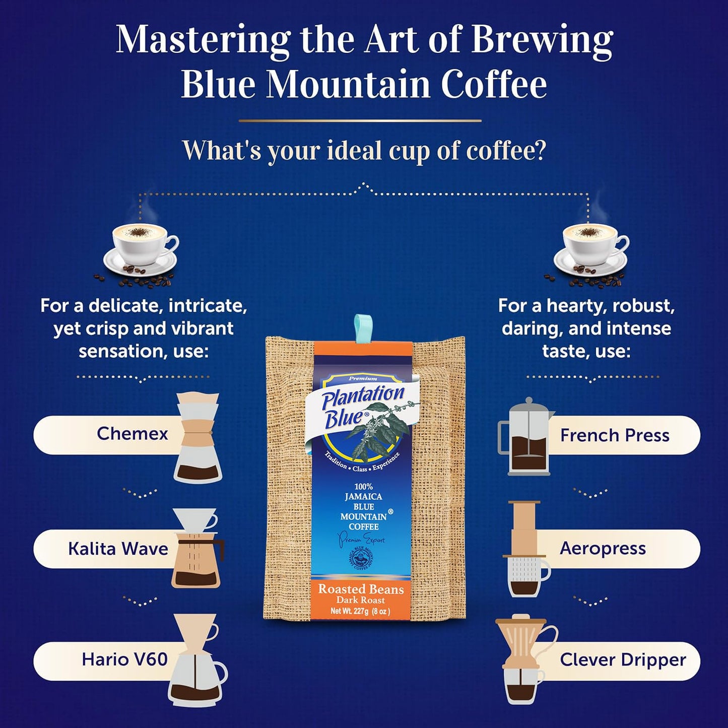 Plantation Blue Jamaica Blue Mountain Dark Roast Coffee 8oz Gift Bag