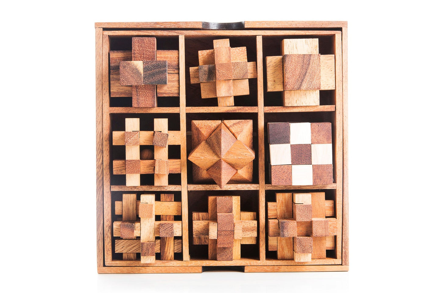 Nine Mechanical Puzzle Variety Set — Handcrafted Wooden Gift Box