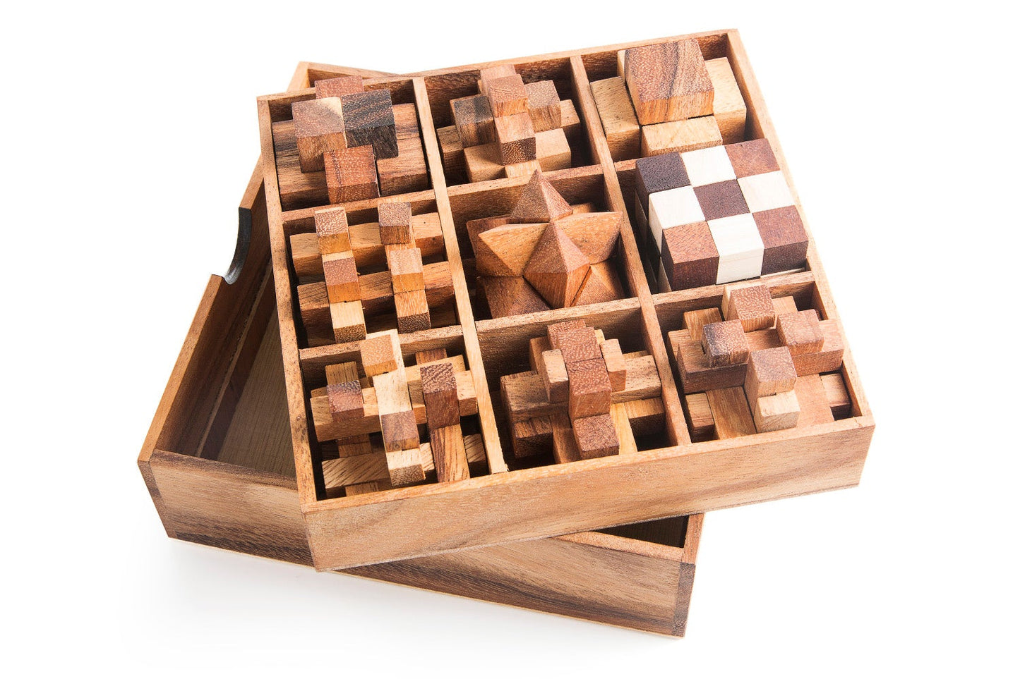 Nine Mechanical Puzzle Variety Set — Handcrafted Wooden Gift Box