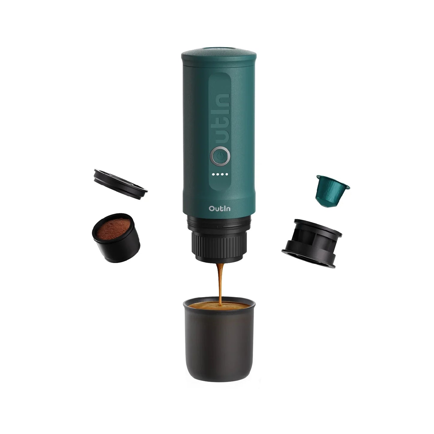 Nano Portable Espresso Machine OutIn Teal for Travel and Coffee Gifts
