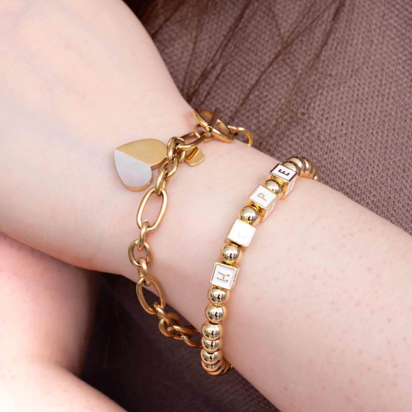 Give Hope Bracelet in Gold — Mother-of-Pearl Heart Toggle, Gift Boxed.