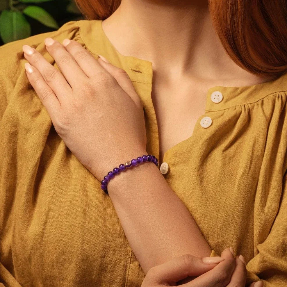 Calming Reflection Amethyst February Birthstone Evil Eye Bracelet