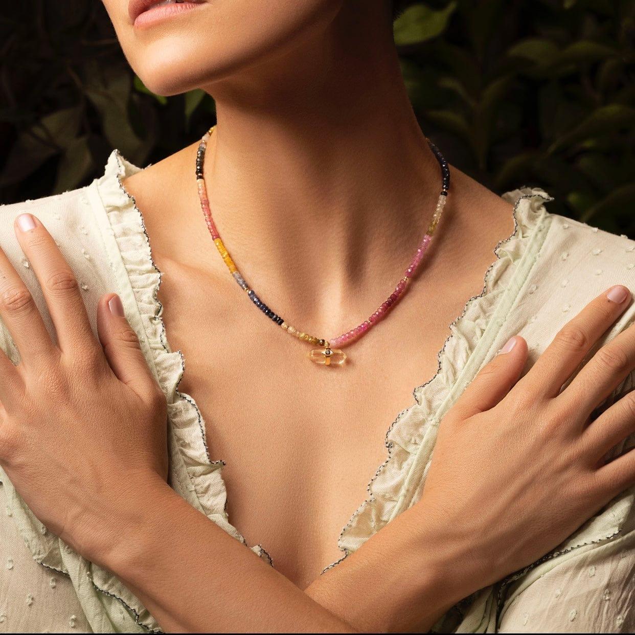 Divine Intervention Evil Eye Multi-Stone Pointer Necklace — 18K Gold