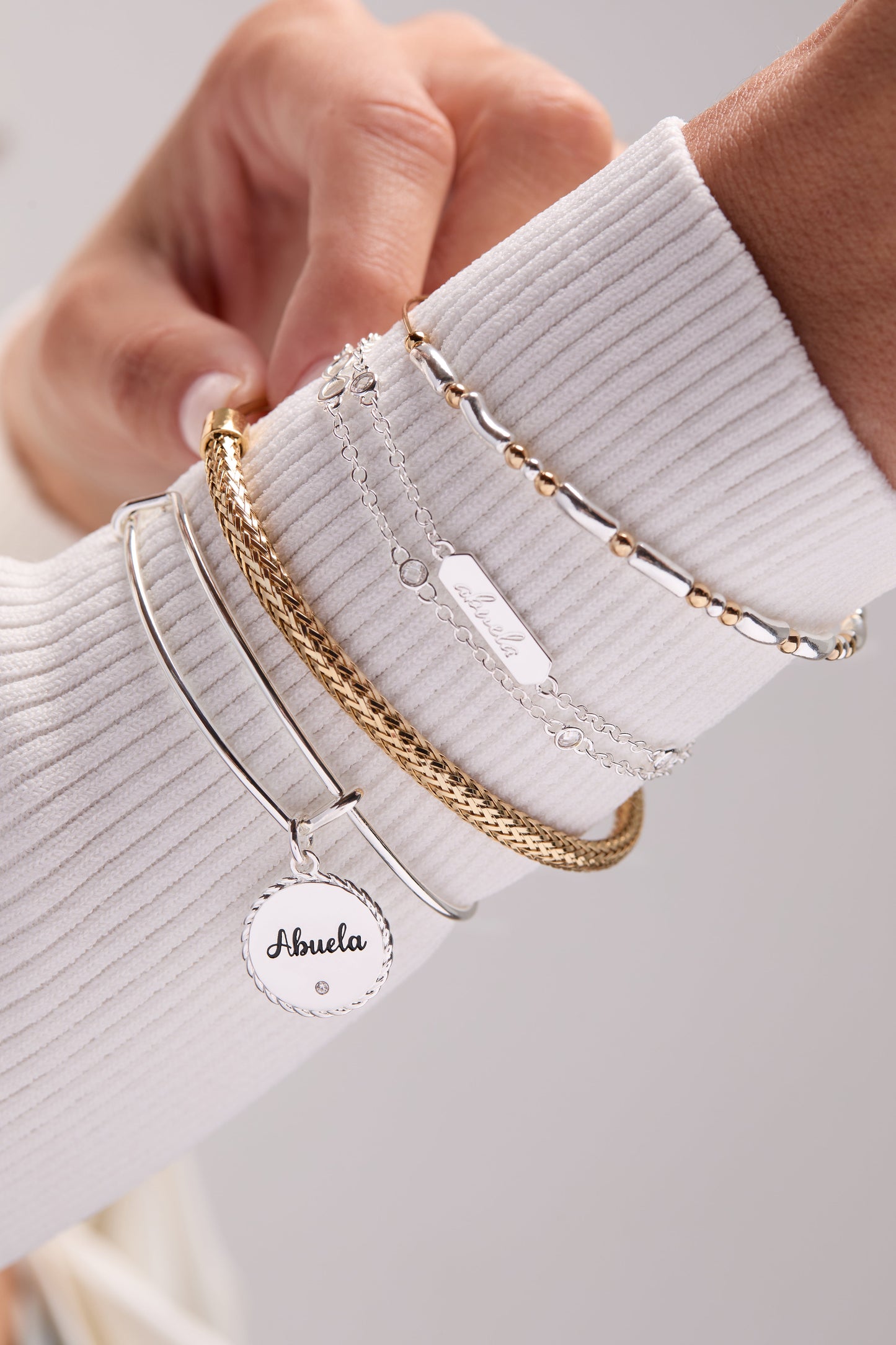 Abuela Charm Bangle Bracelet with Crystal and Family Engraving Gift Gi