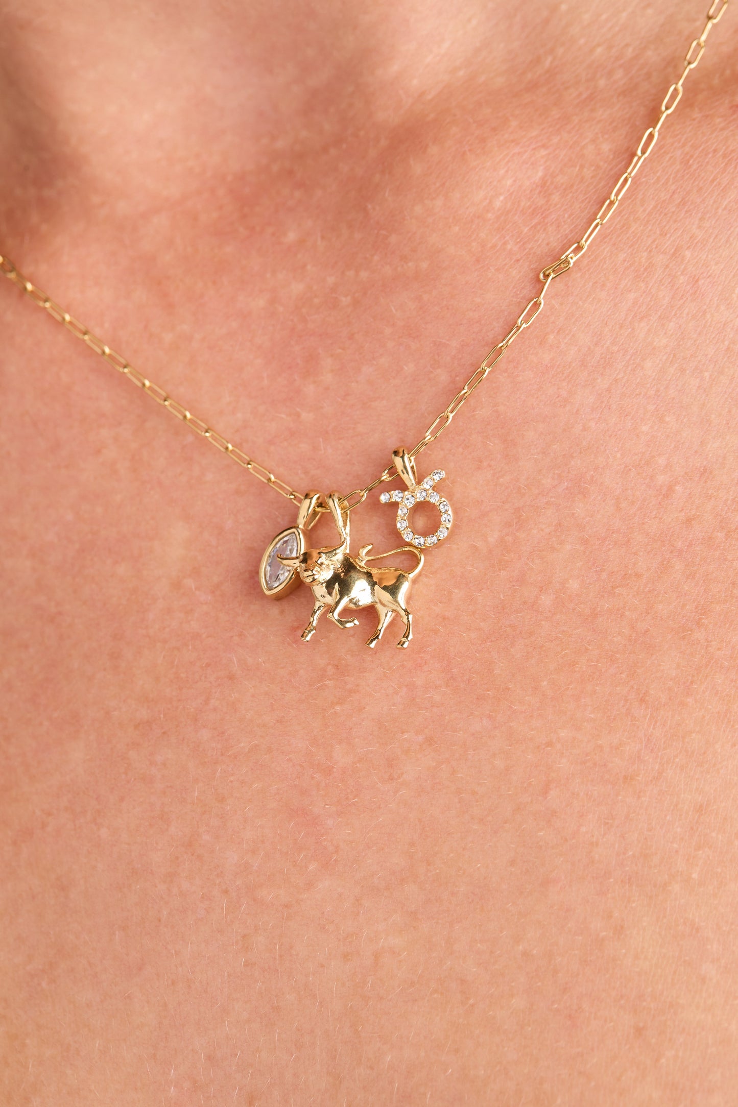 Taurus Zodiac Charm Cluster Necklace Celestial Symbolic Gift for Her