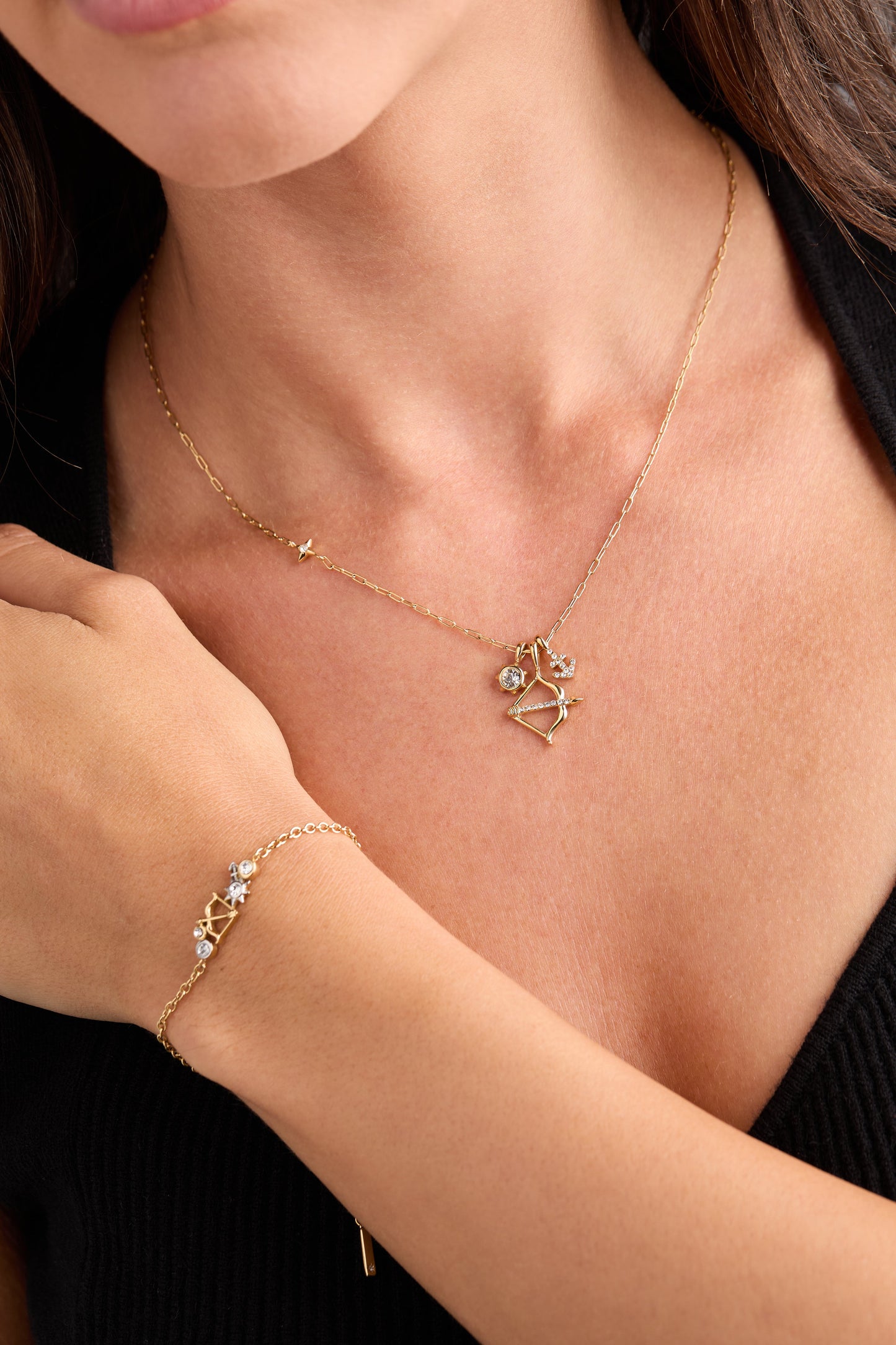 Sagittarius Zodiac Charm Cluster Necklace Celestial Gift for Her Daily