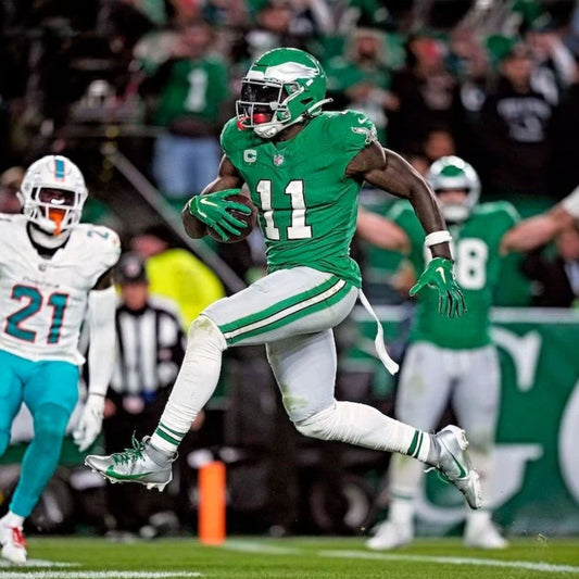 AJ Brown Kelly Green Eagles Touchdown 8x10 Football Photo