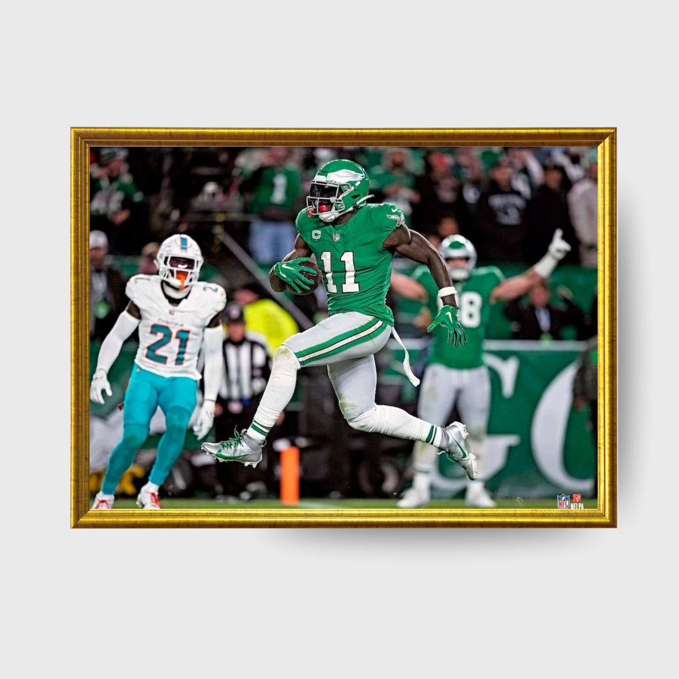 AJ Brown Kelly Green Eagles Touchdown 8x10 Football Photo