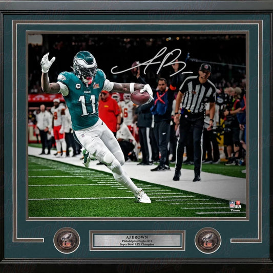 AJ Brown Super Bowl LIX Signed Eagles Framed Football Photo