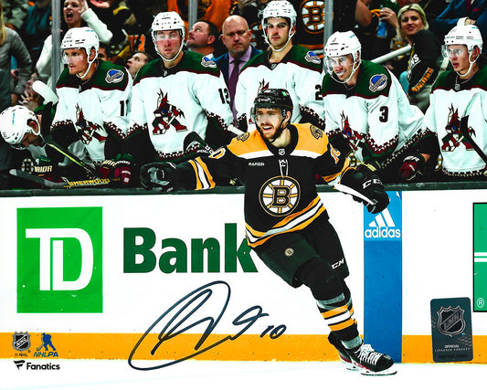 Hockey player celebrating with fans in the stands, featuring TD Bank and Adidas logos.