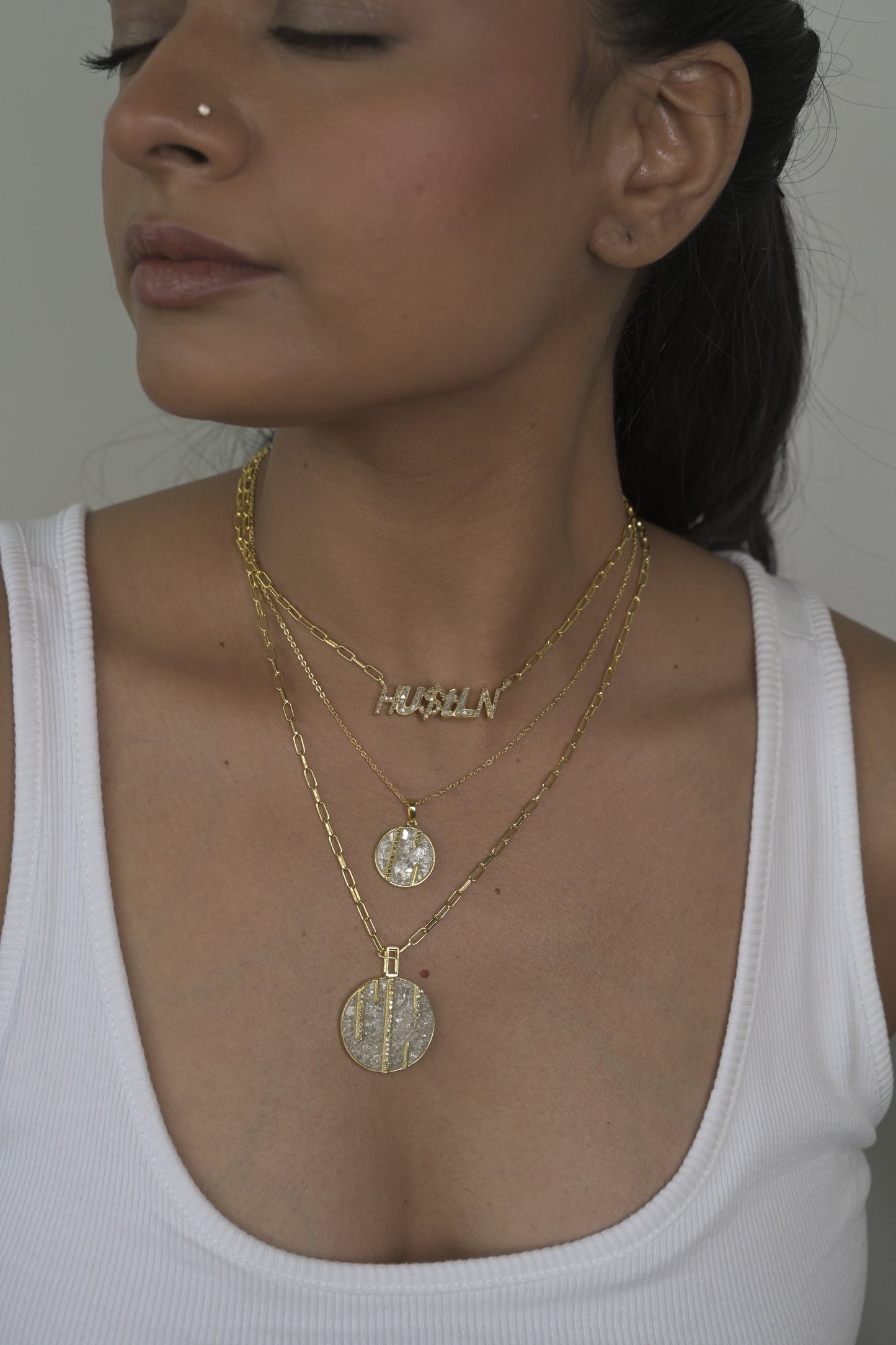 Hustln Gold Vermeil Pendant Necklace with Diamonds