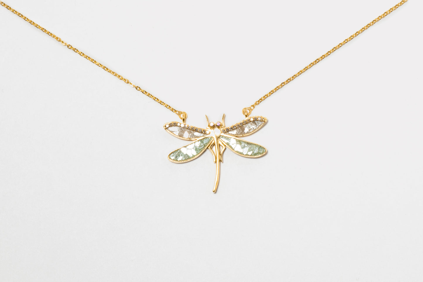 Dragonfly 18K Gold Vermeil Pendant Necklace with Pink Sapphire Accents