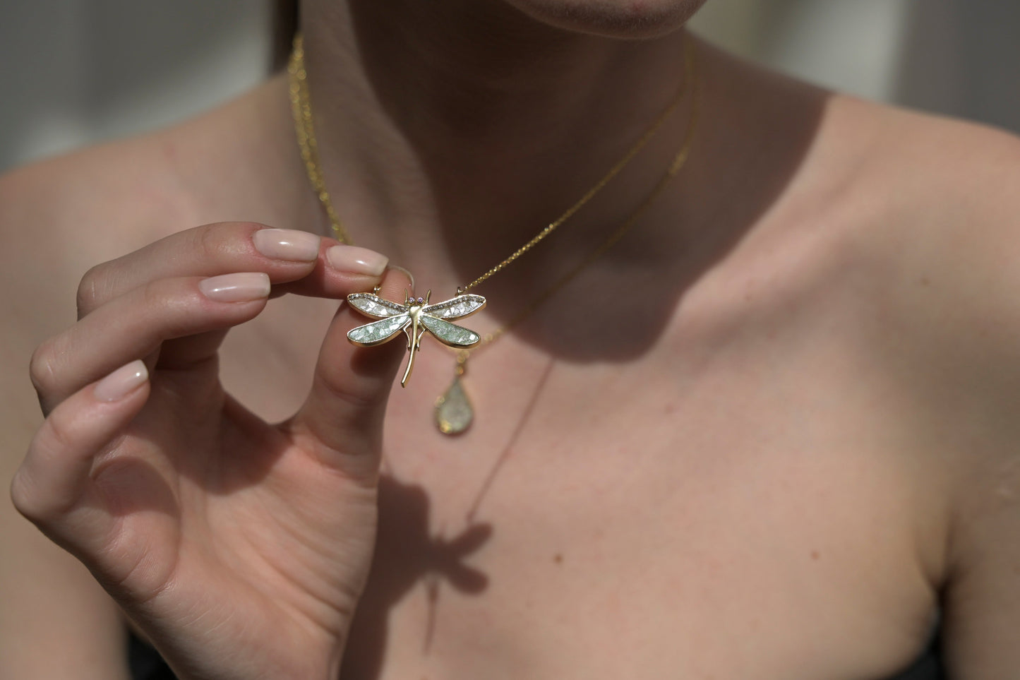 Dragonfly 18K Gold Vermeil Pendant Necklace with Pink Sapphire Accents