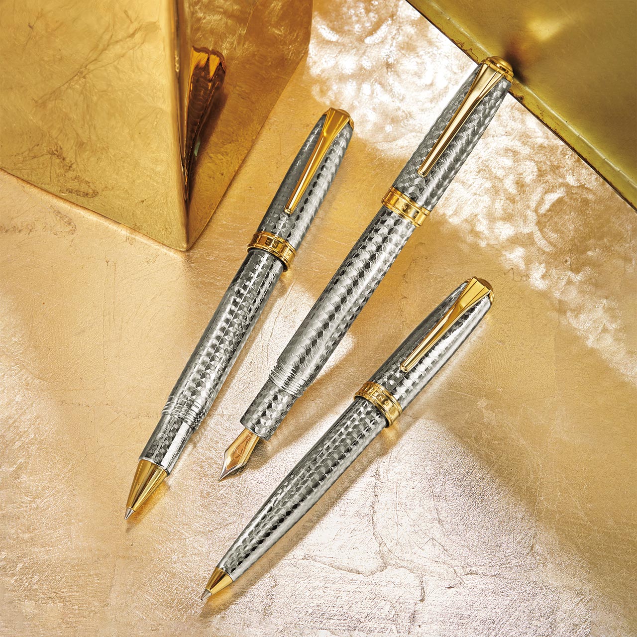 True Writer Two-Tone Herringbone Anniversary Pen with Gold Trim Engraving