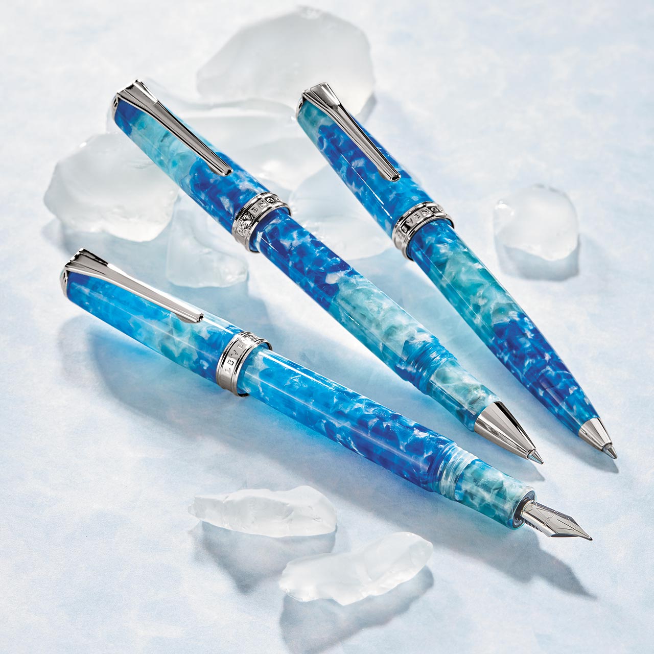 True Writer Classic Blue Grotto Pen — Resin, Chrome, Personalized