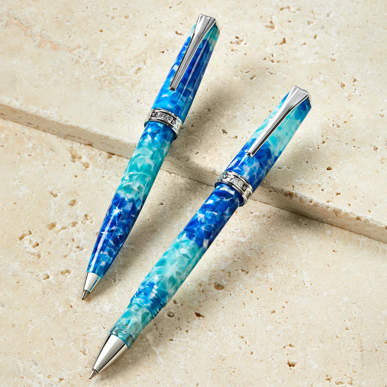 True Writer Classic Blue Grotto Pen — Resin, Chrome, Personalized