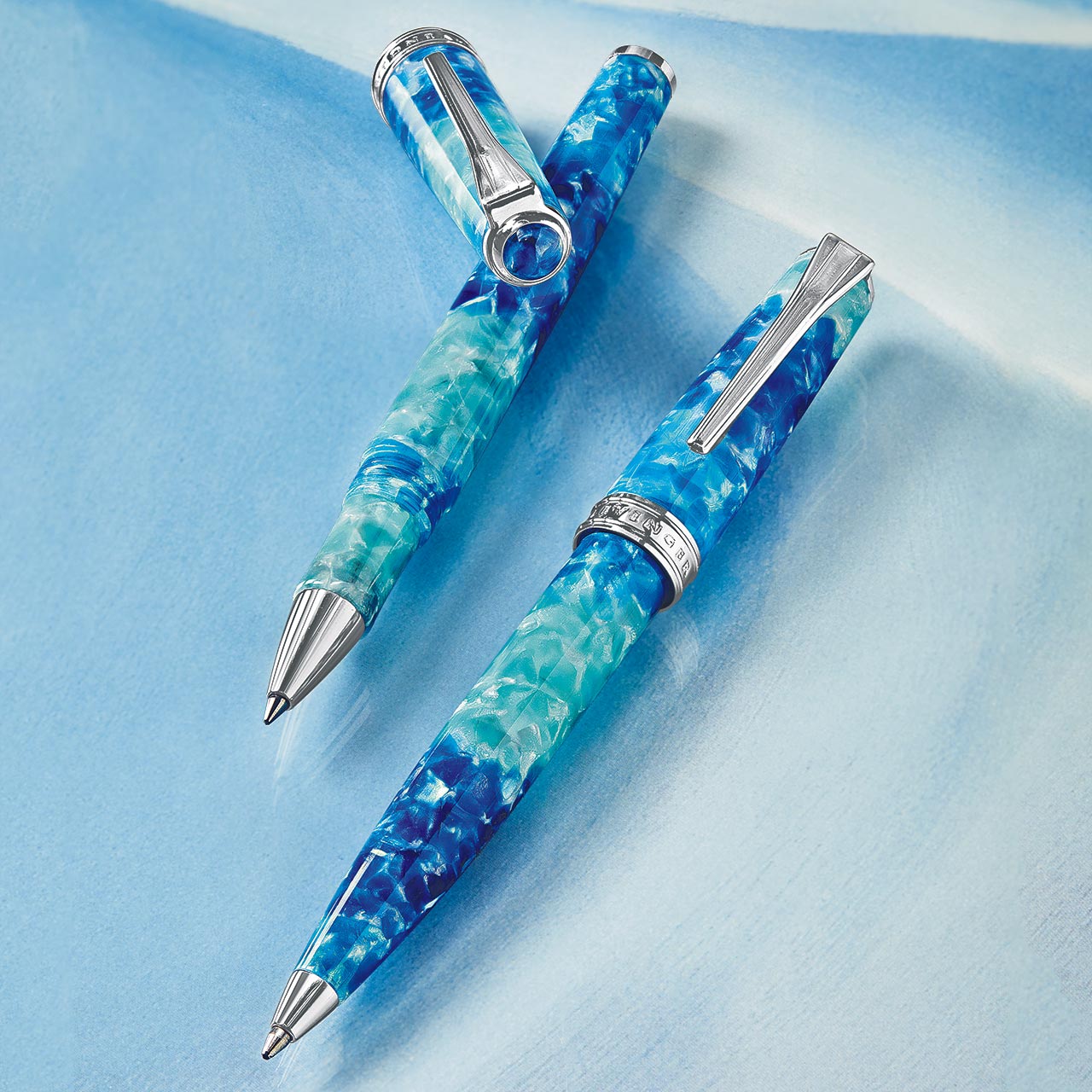 True Writer Classic Blue Grotto Pen — Resin, Chrome, Personalized