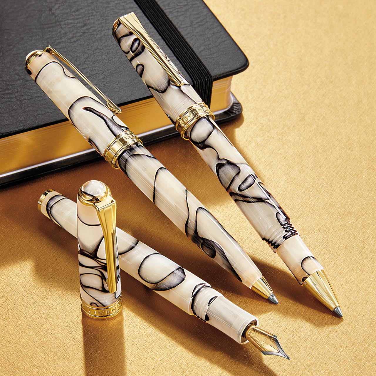 True Writer Classic Carrara Pen — Marbled Resin, 24k Gold