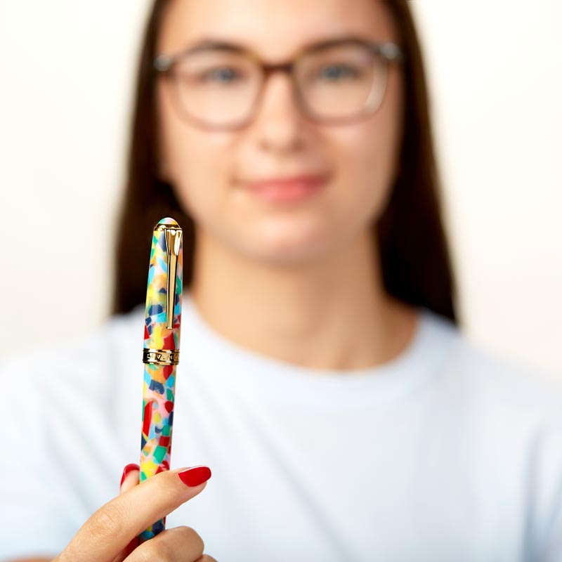 True Writer Classic Chromatic Pen — Marbleized Resin, 24k Gold Accents