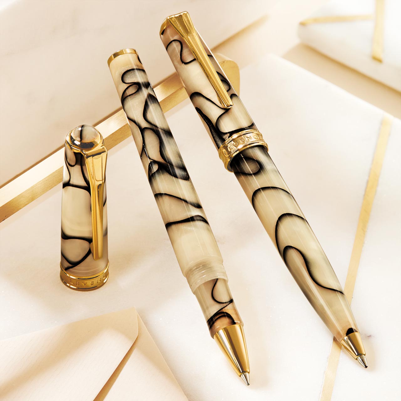True Writer Classic Carrara Pen — Marbled Resin, 24k Gold