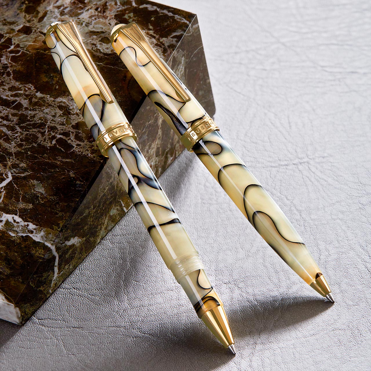 True Writer Classic Carrara Pen — Marbled Resin, 24k Gold