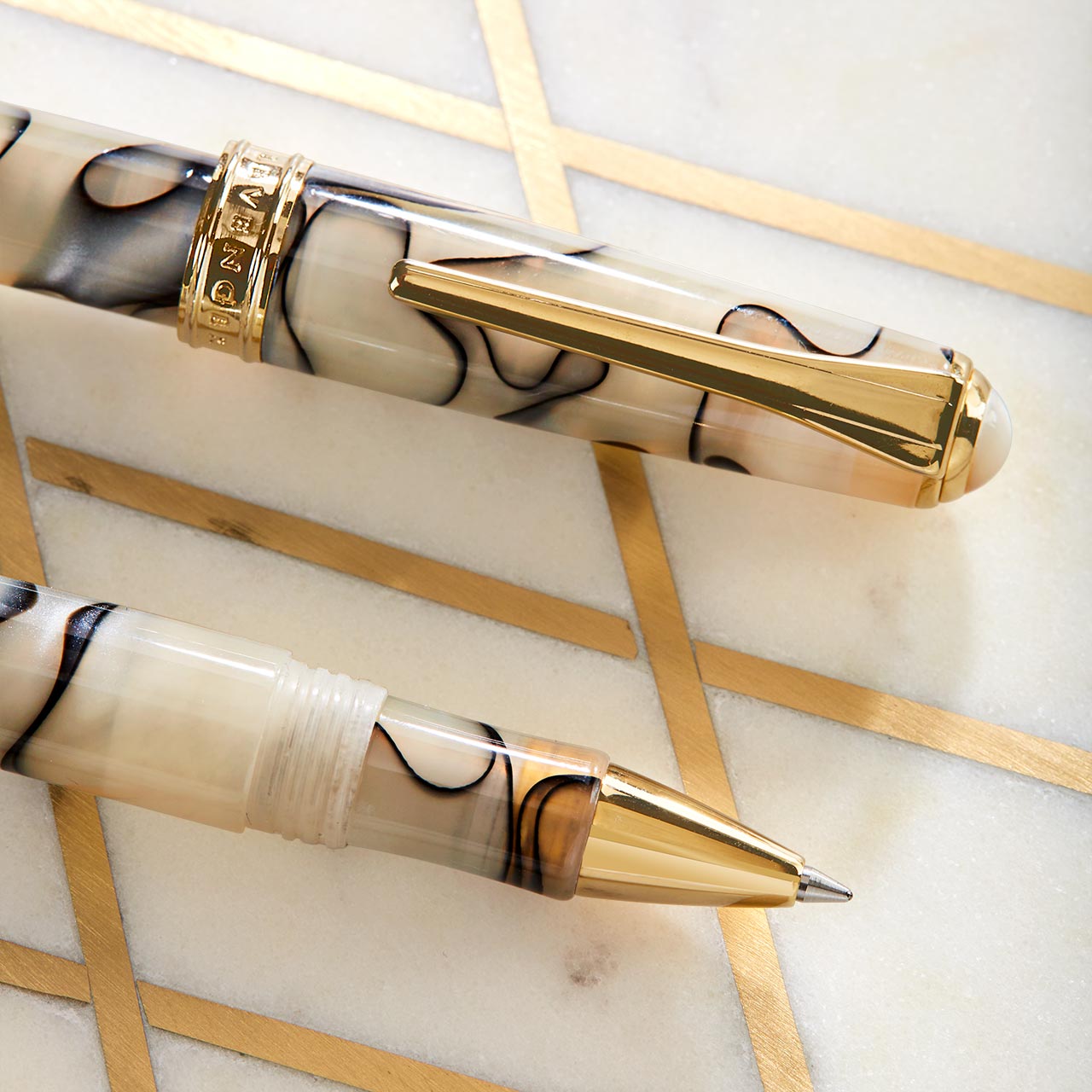 True Writer Classic Carrara Pen — Marbled Resin, 24k Gold