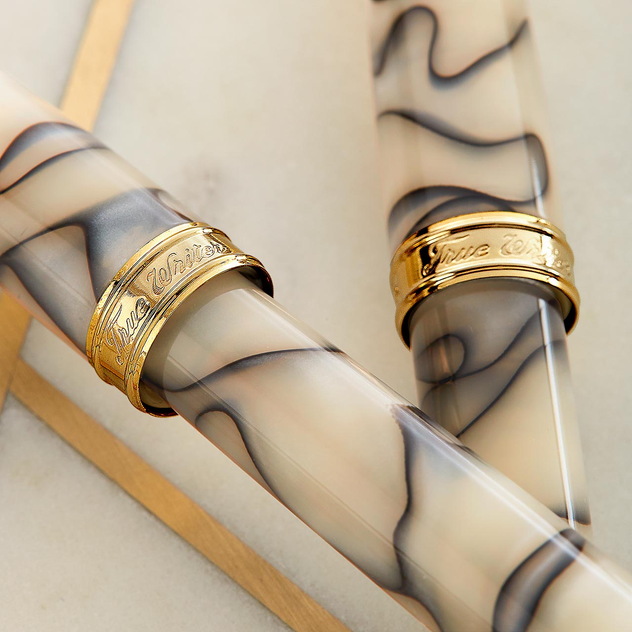 True Writer Classic Carrara Pen — Marbled Resin, 24k Gold