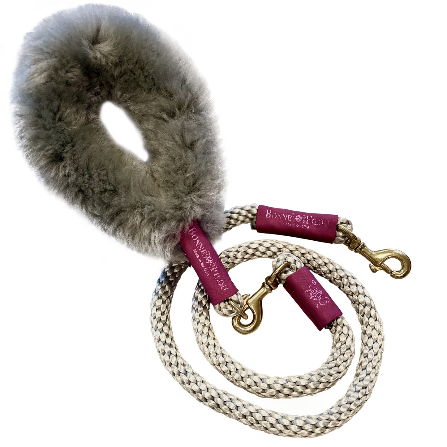 Bundle Shearling Fur Grip + Rope Leash for Dogs