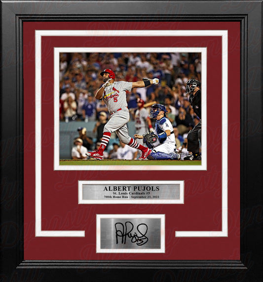 Framed baseball photo of Albert Pujols with signature and text