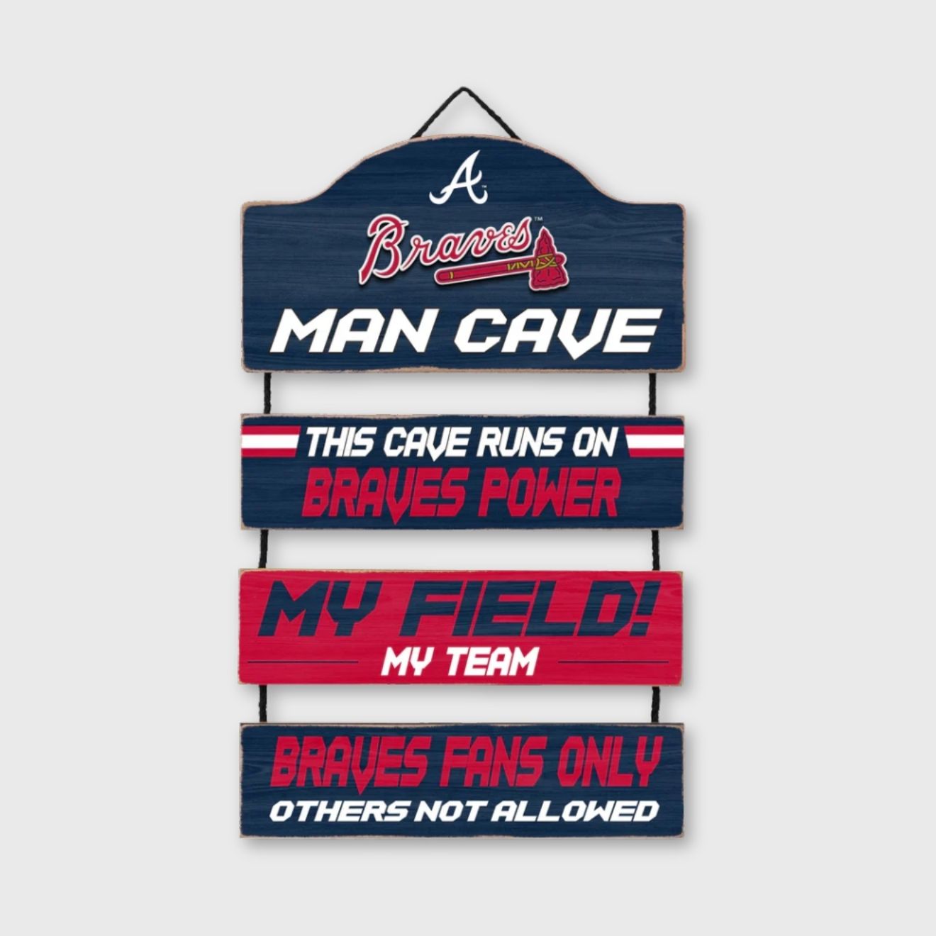 Atlanta Braves Wooden Man Cave Dangle Sign – Official Team Decor