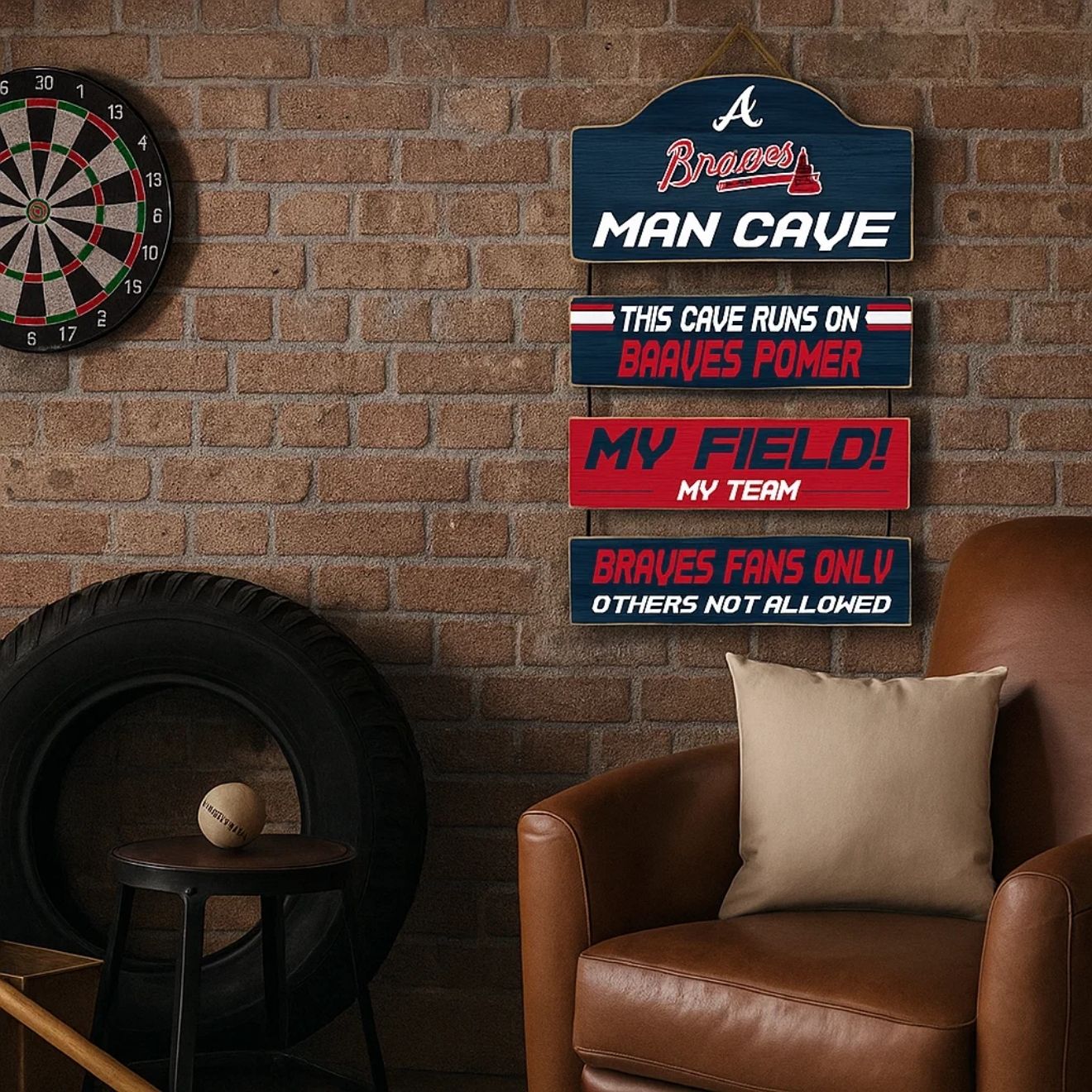 Atlanta Braves Wooden Man Cave Dangle Sign – Official Team Decor