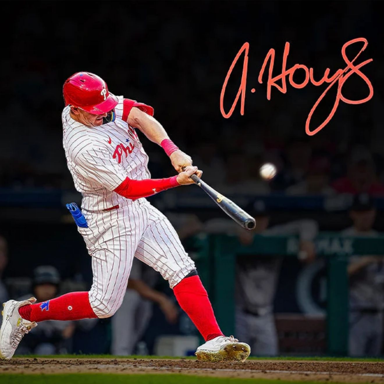 Austin Hays Blackout Swing Autographed Phillies 8x10 Photo