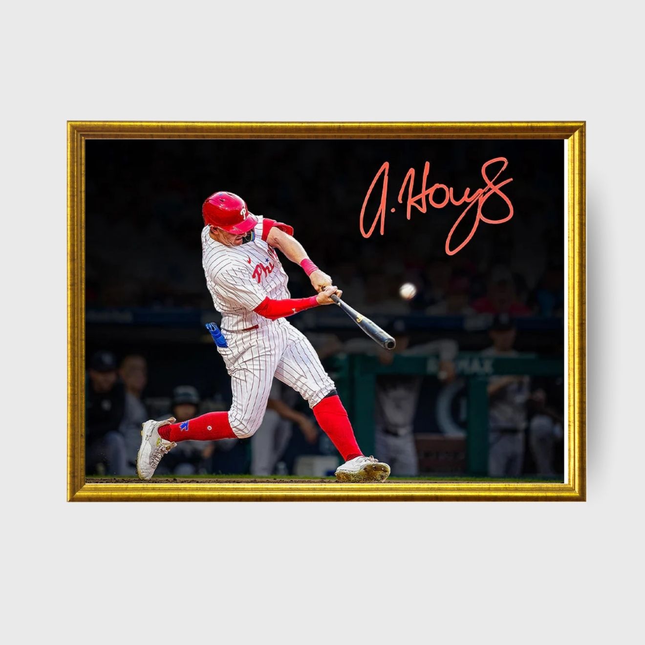 Austin Hays Blackout Swing Autographed Phillies 8x10 Photo