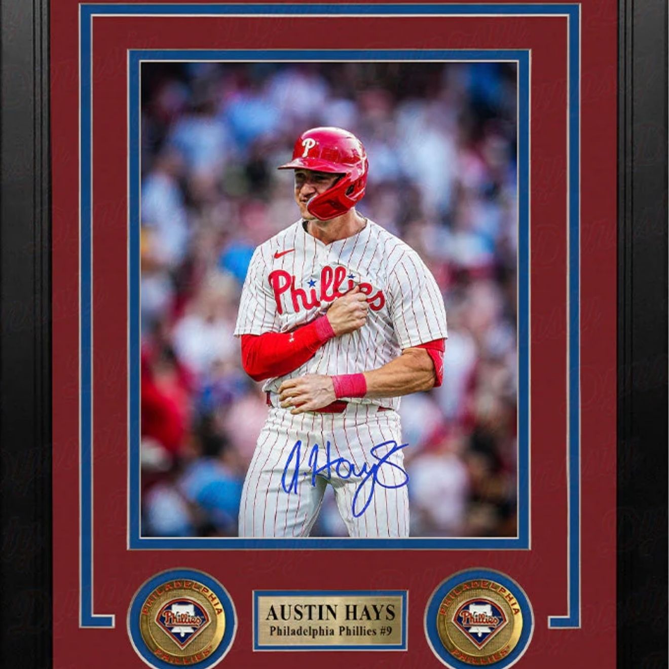 Austin Hays Phillies Chest Pound Autographed 8x10 Framed Photo