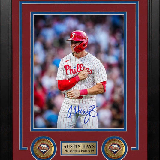 Austin Hays Phillies Chest Pound Autographed 8x10 Framed Photo