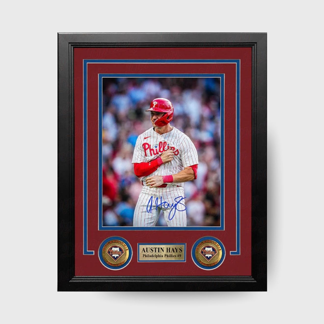 Austin Hays Phillies Chest Pound Autographed 8x10 Framed Photo
