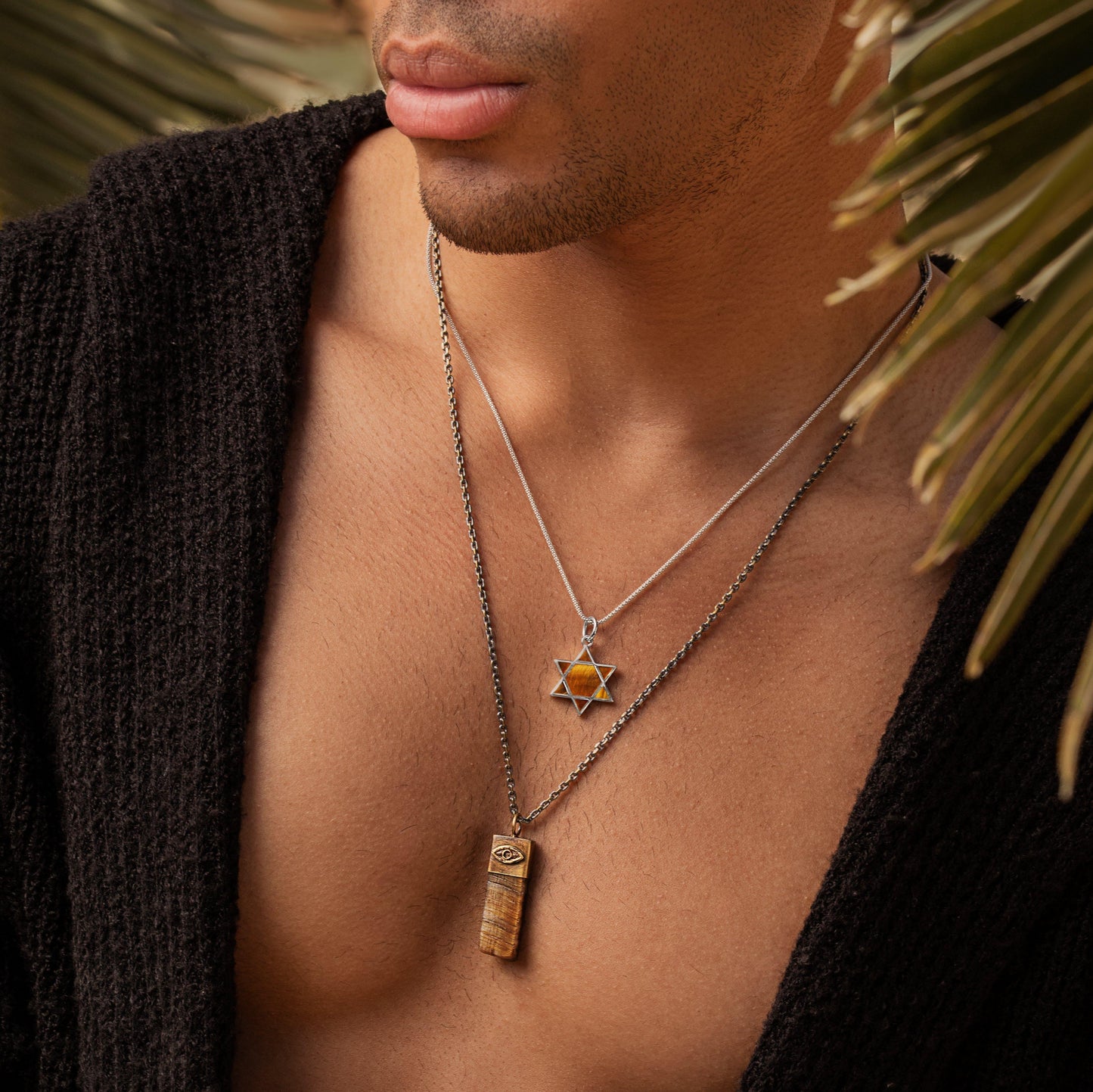 Outstanding Strength — Tiger's Eye Evil Eye Slab Necklace