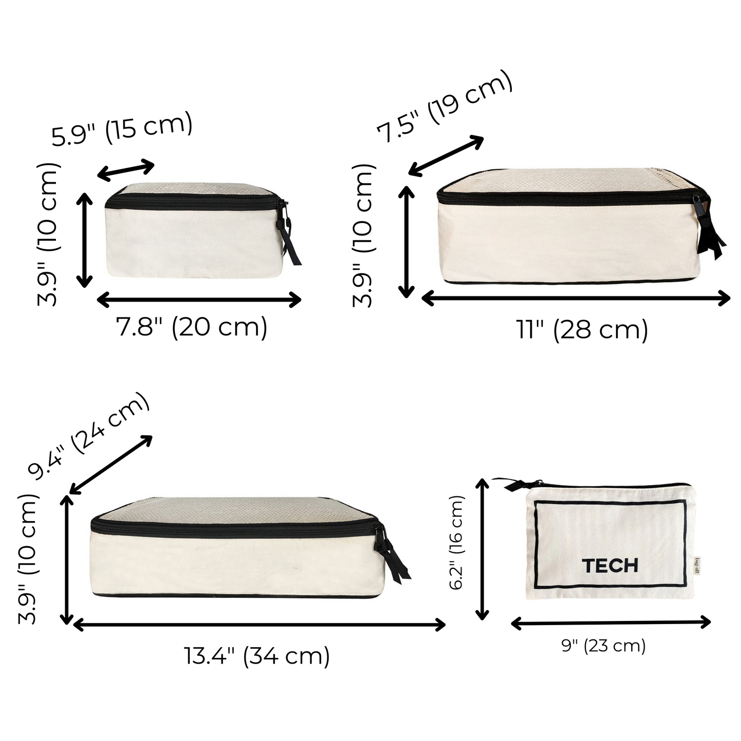 BA Travel Set — Cream 8-Pack Cotton Packing Organizer Bags